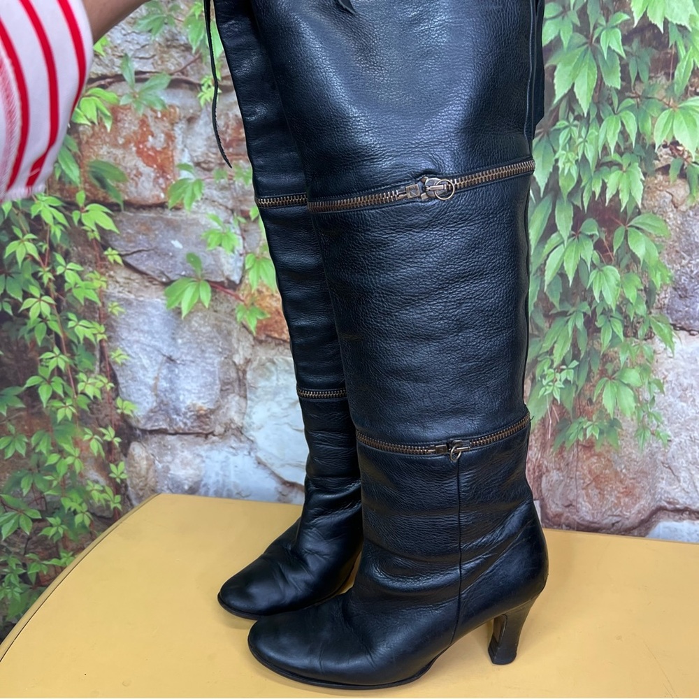 VINTAGE ALBERTA FERRETTI Triple Zip Lampo Black Leather Boots, 8B - Picture 7 of 15